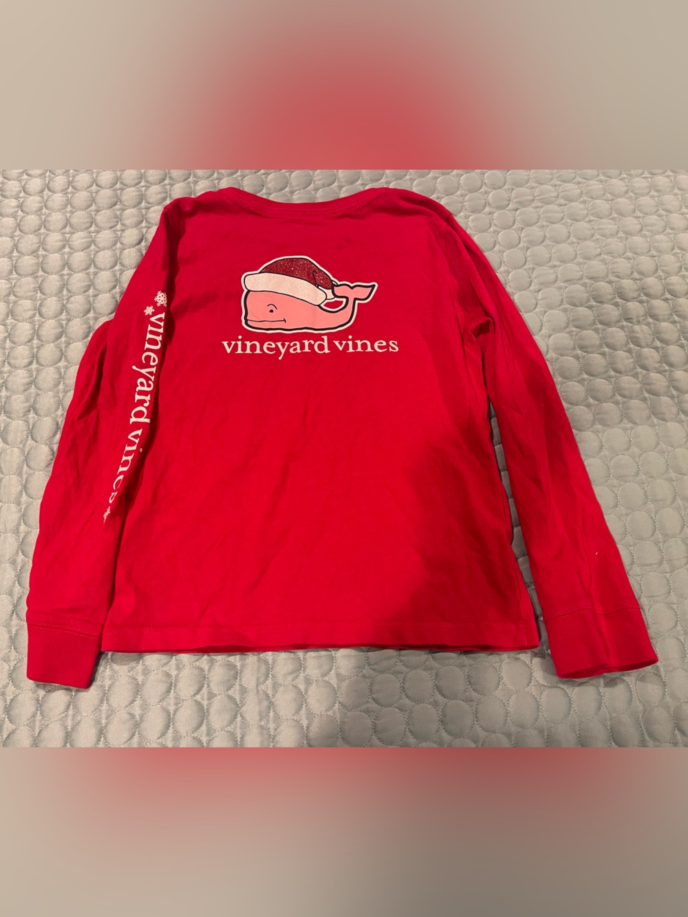 Vineyard Vines Kids Red Santa Hat Christmas Holiday Whale Long-Sleeve Tee XS 5/6